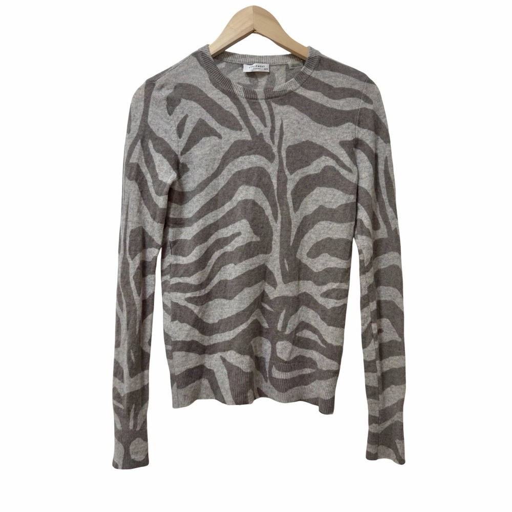 Equipment Womens Shane Cashmere Zebra Print Pullover Sweater Size XS Gray Luxury